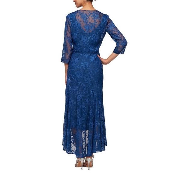 NWT New Alex Evenings Royal Blue Tea-Length Jacket Dress with Tulip Hem Skirt 10 - Picture 3 of 7